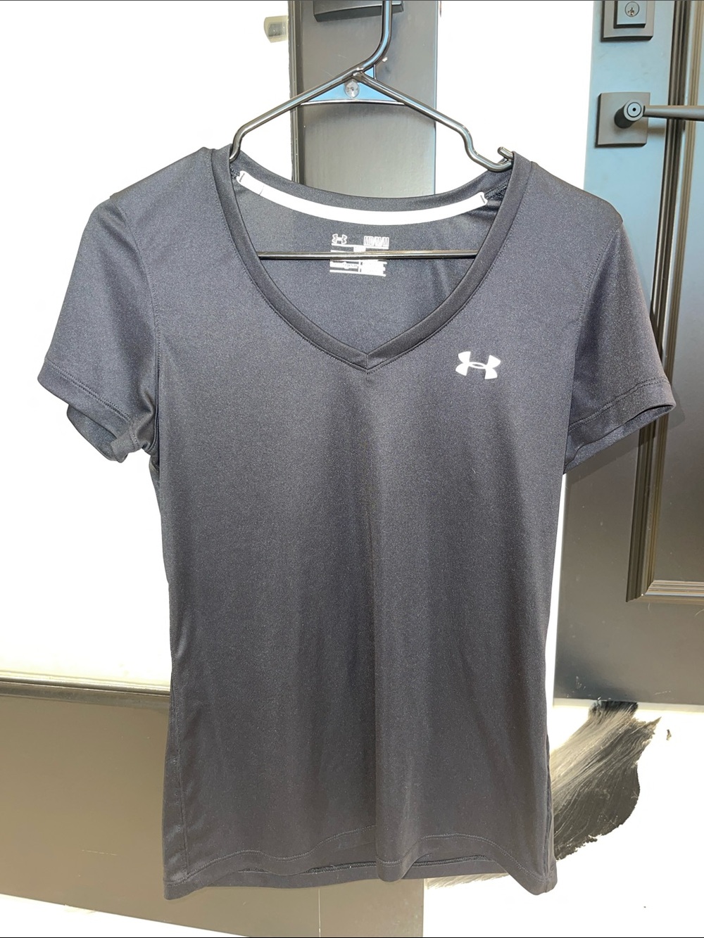 Under Armour Women's Black V-Neck Short Sleeve Tee with White Logo